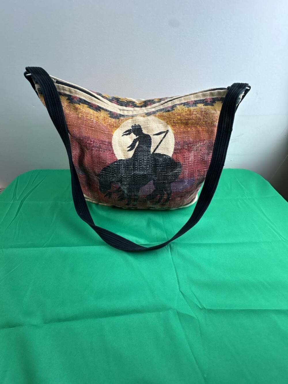 Vintage Southwestern Style Native American Silhouette Tapestry Shoulder Bag